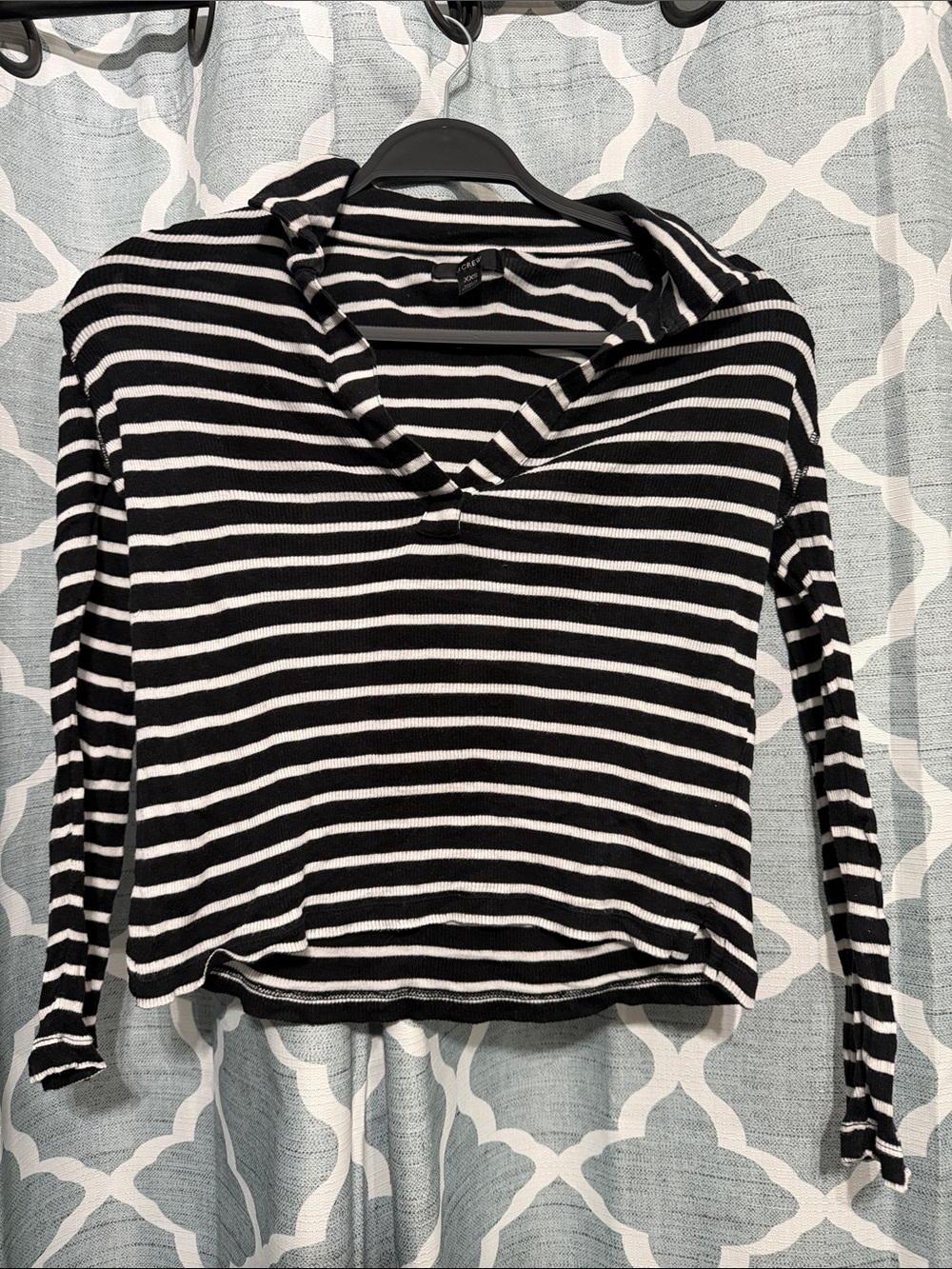 Striped Black & White Hooded Crop Women's Top